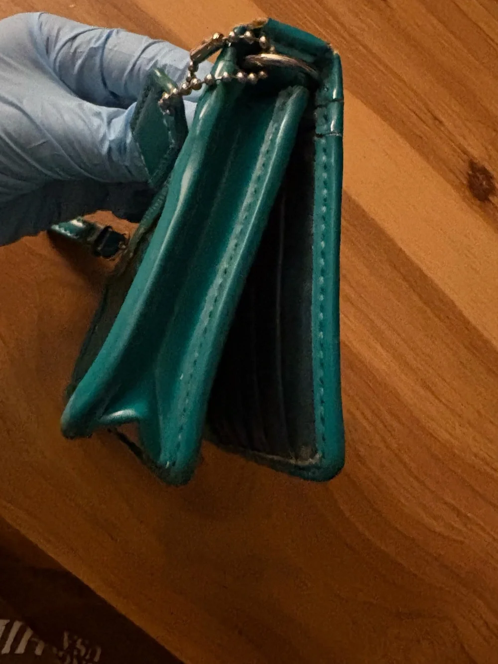 Coach Teal Patent Signature Continetal Wallet with Heart Snap